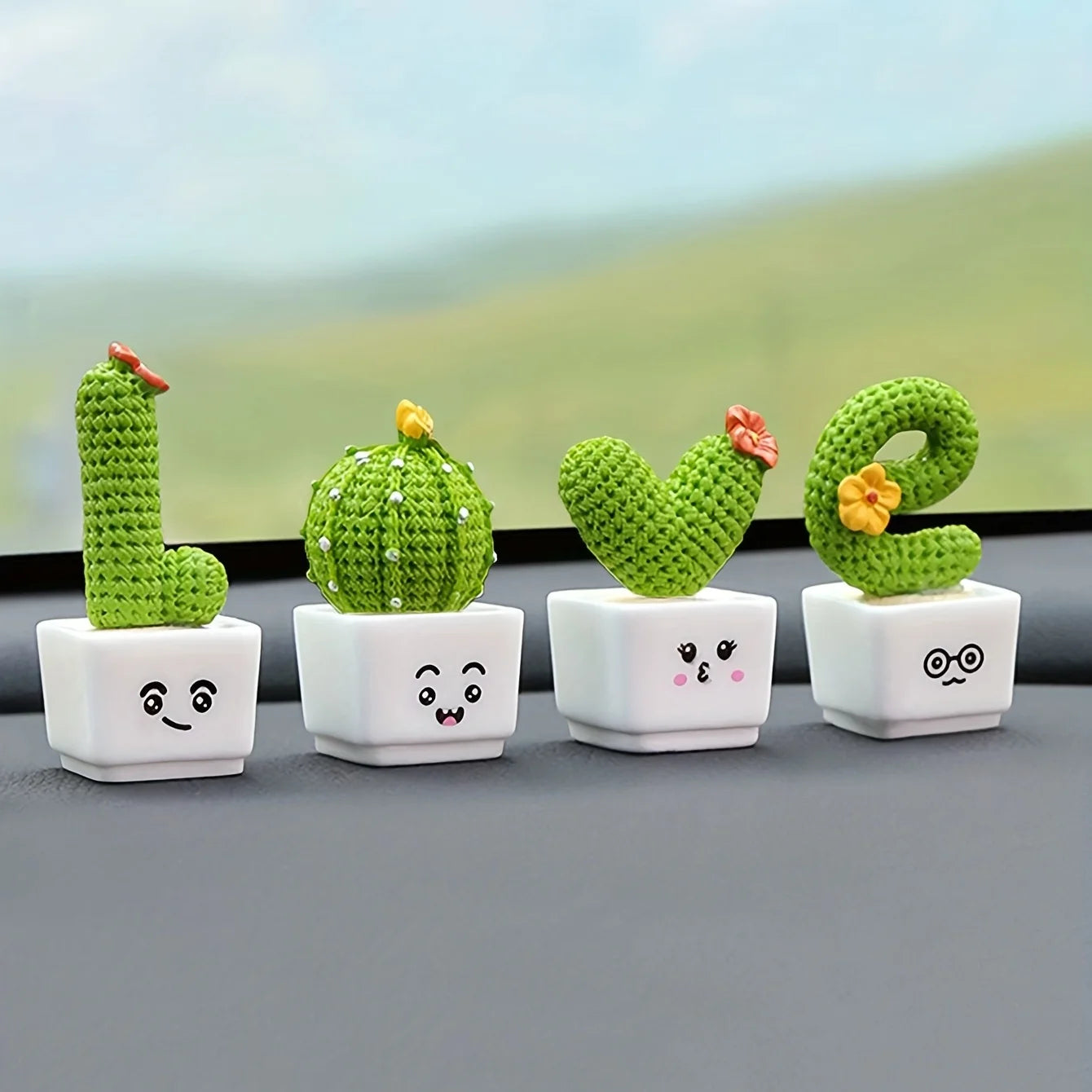 1 Set Of 4, Resin Succulent Cactus Mini Green Plant Car Office Home Living Room Crafts - FlexlyShop.com 