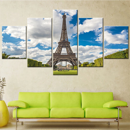 HD Printed Wall Art Canvas Painting 5 Pieces Eiffel Tower Picture Modular Room Decoration Salon Aesthetic Home Decor Framework - FlexlyShop.com 