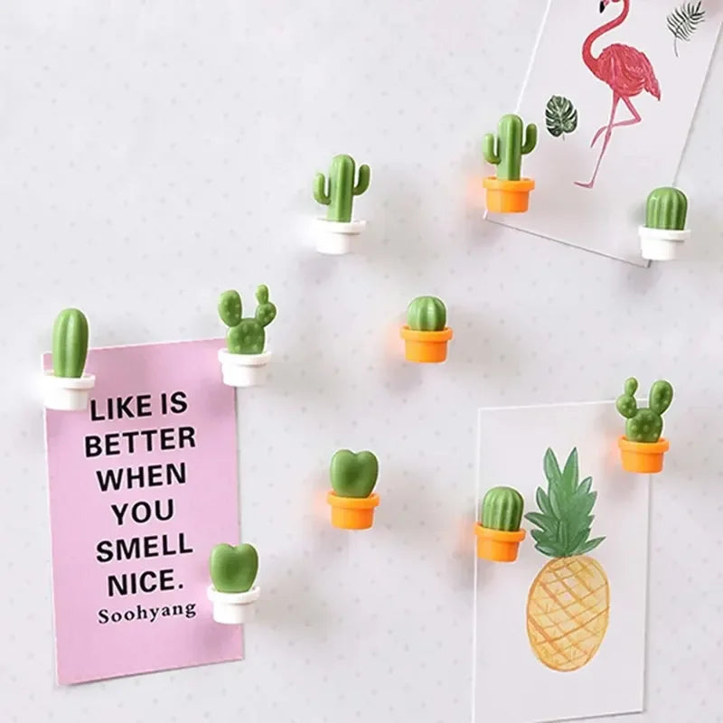 6pcs Cactus Magnetic Message Refrigerator Magnet Green Plant Potted Magnet Cactus Ball Three-dimensional Refrigerator Magnet - FlexlyShop.com 