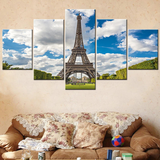 HD Printed Wall Art Canvas Painting 5 Pieces Eiffel Tower Picture Modular Room Decoration Salon Aesthetic Home Decor Framework - FlexlyShop.com 