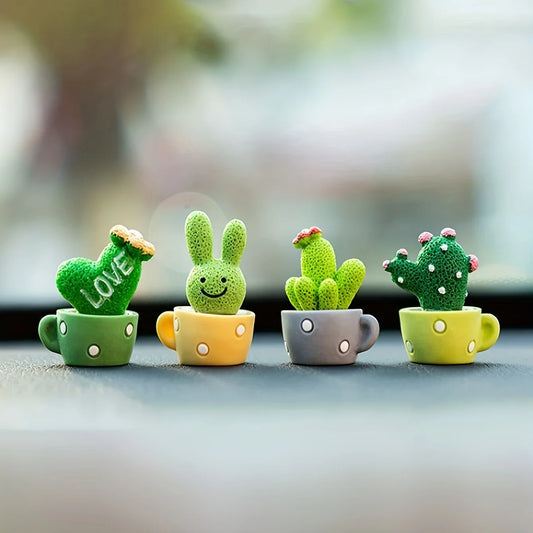 1 Set Of 4, Resin Succulent Cactus Mini Green Plant Car Office Home Living Room Crafts - FlexlyShop.com 